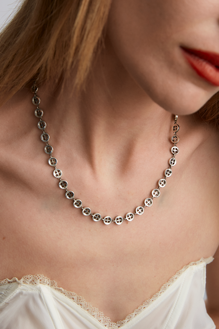 Button Necklace in sterling silver, handcrafted bracelet by TOLEDO Los Angeles