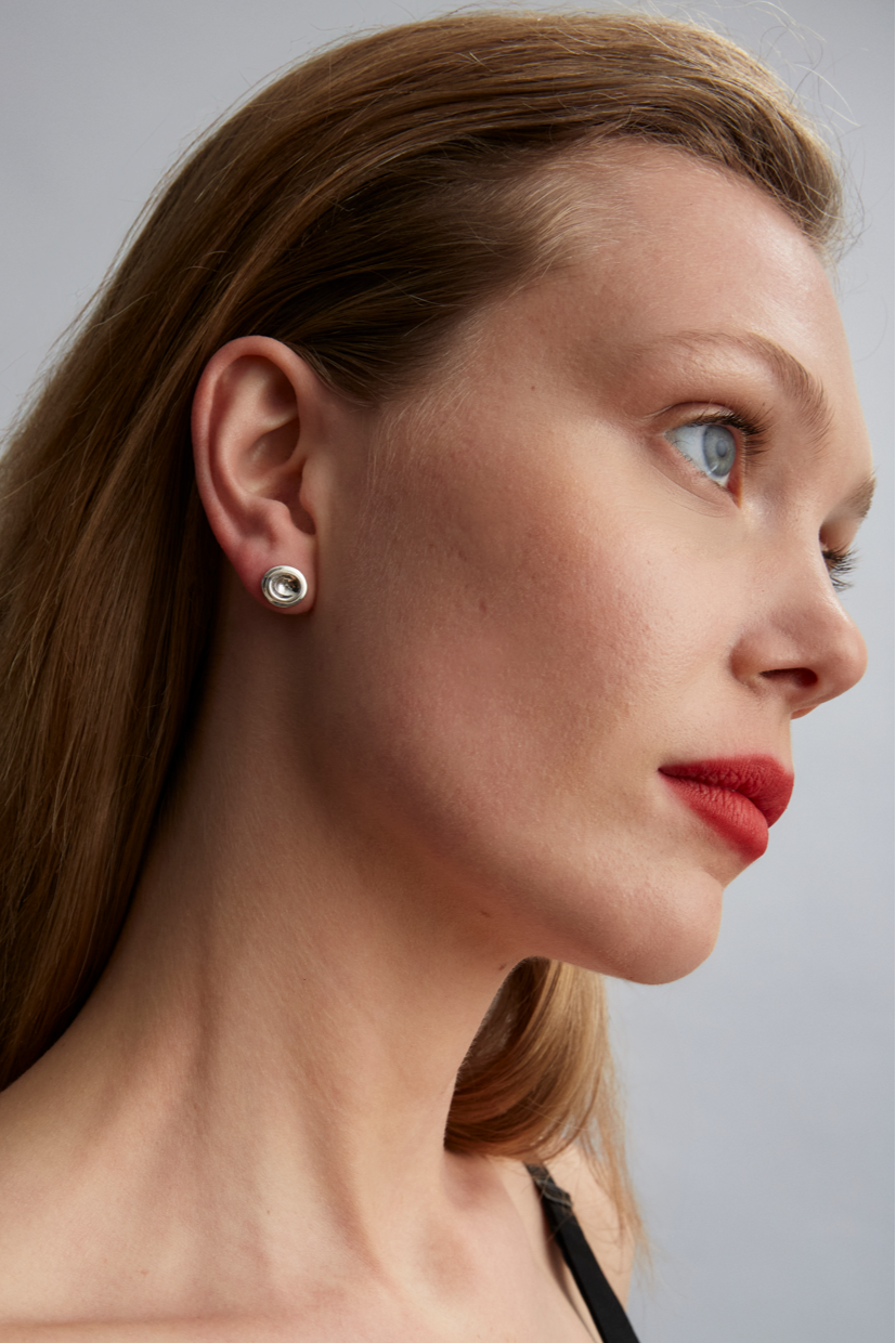 Dish Mini Earrings in sterling silver, handcrafted earrings by TOLEDO Los Angeles, available now ready to ship
