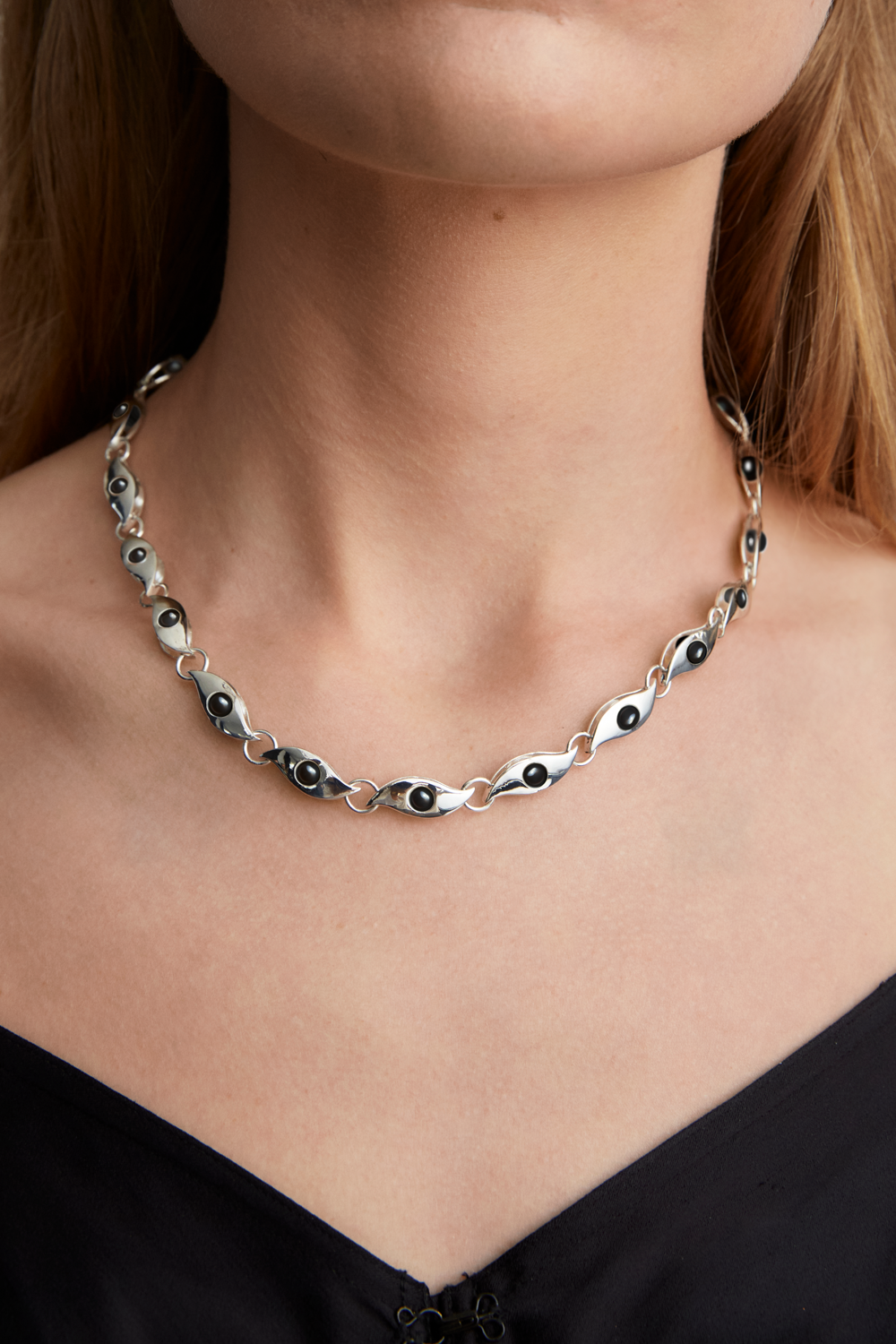 Sneaky Link Necklace with onyx in sterling silver, handcrafted necklace by TOLEDO Los Angeles
