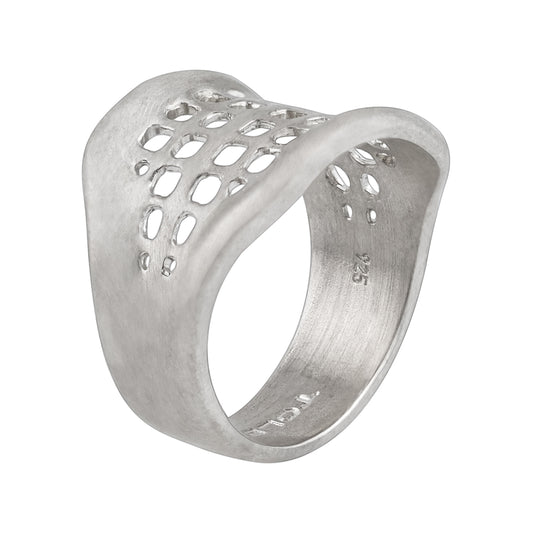Space Frame Ring in matte sterling silver, architectural handcrafted ring by TOLEDO Los Angeles

