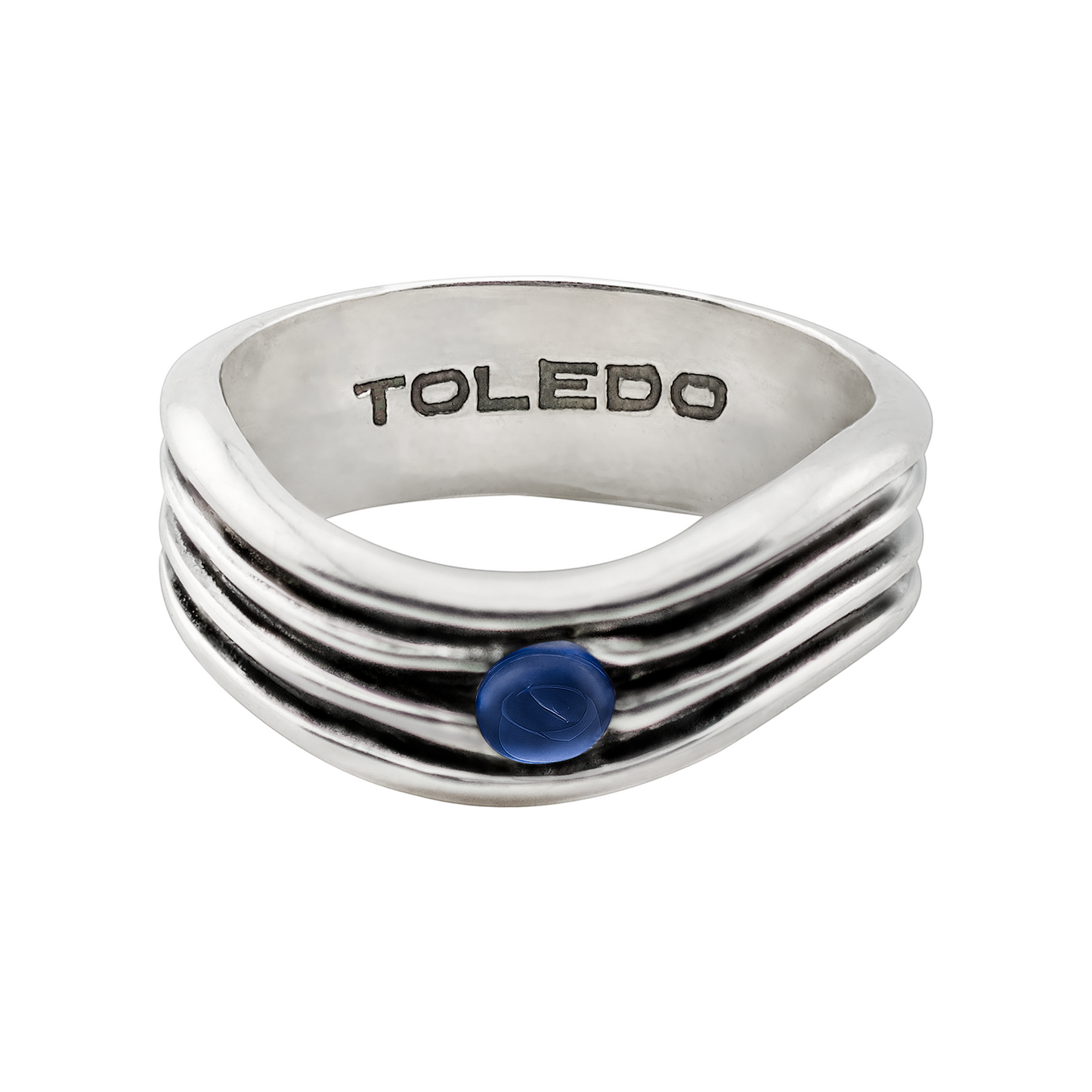 Twister Ring with blue sapphire in sterling silver, architectural handcrafted ring by TOLEDO Los Angeles
