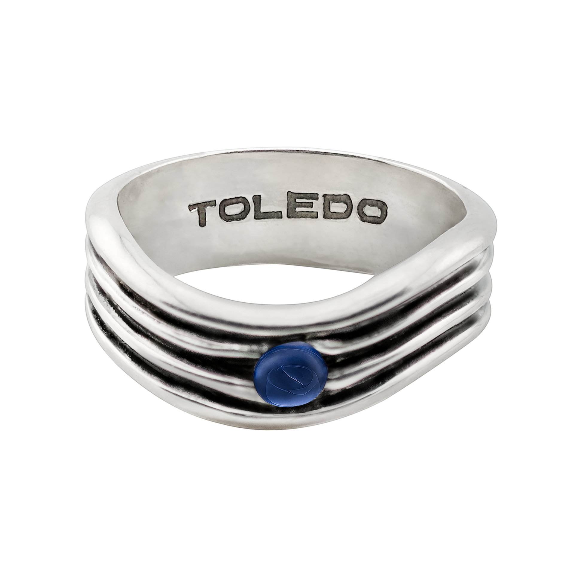 Twister Ring with blue sapphire in sterling silver, architectural handcrafted ring by TOLEDO Los Angeles
