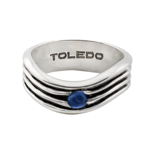 Twister Ring with blue sapphire in sterling silver, architectural handcrafted ring by TOLEDO Los Angeles
