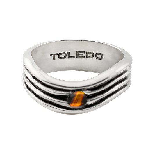 Twister Ring with blue sapphire in sterling silver, architectural handcrafted ring by TOLEDO Los Angeles
