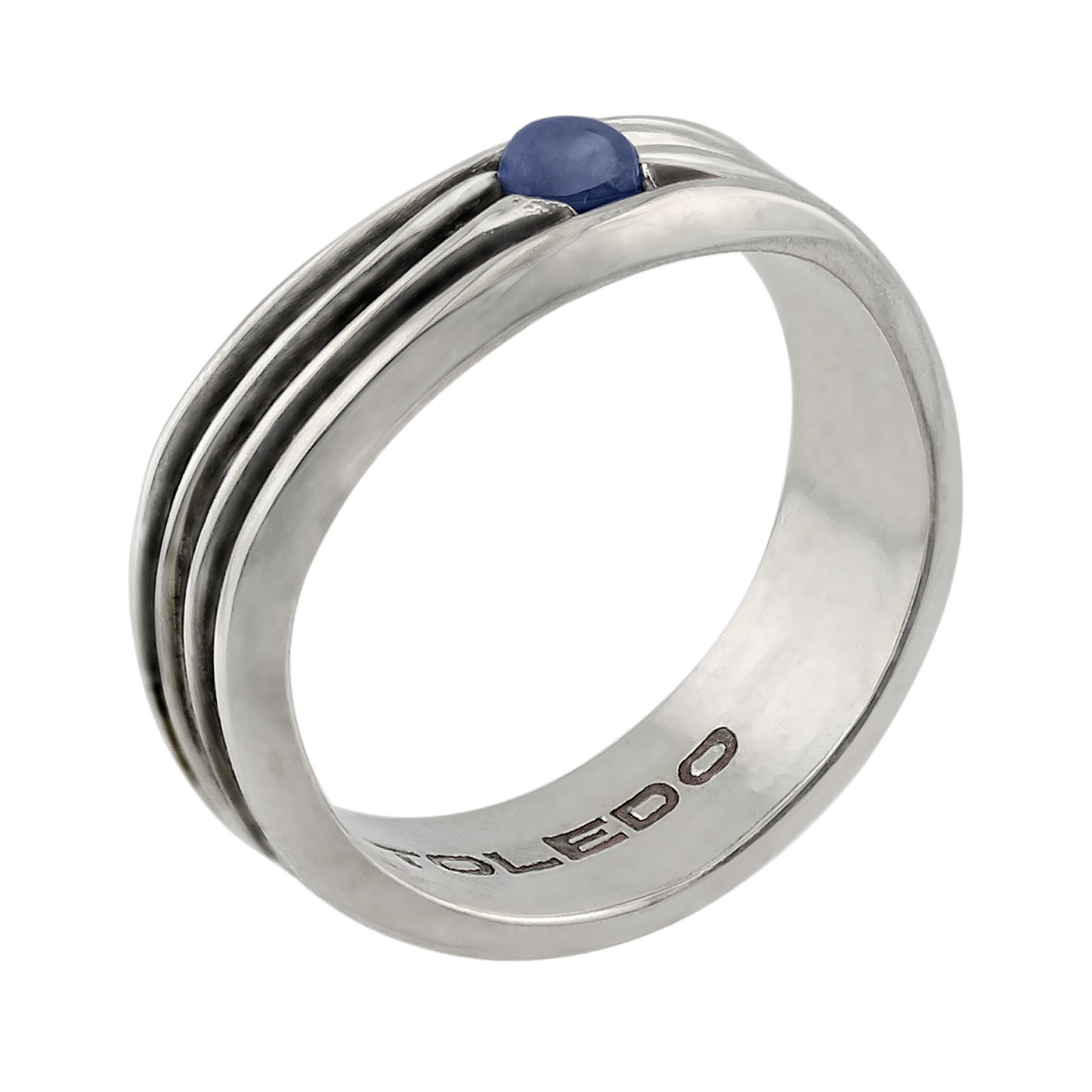 Twister Ring with blue sapphire in sterling silver, architectural handcrafted ring by TOLEDO Los Angeles
